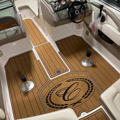 Boat cockpit with custom SeaDek decking
