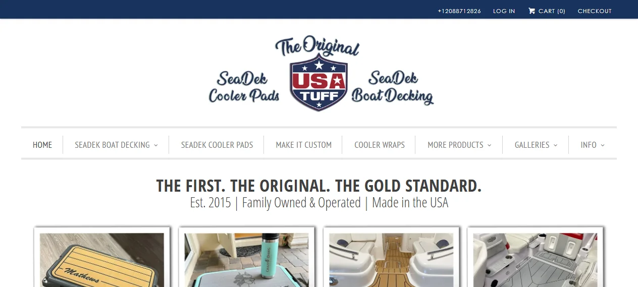 USATuff homepage showing SeaDek cooler pad and boat decking categories